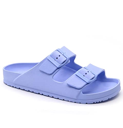 Image of ella Ladies Double Buckle Slides (Blue, uk_footwear_size_system, adult, women, numeric, medium, numeric_5)