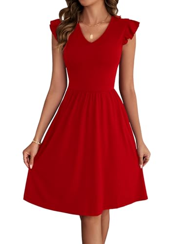 Image of HELYO Women's Summer Dresses Cute V Neck Ruffle Sleeve Cocktail Short Work Casual Dress with Pockets 648
