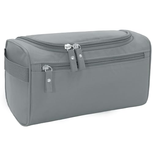 Buruis Travel Toiletry Bag for Men and Women, Hanging Toiletry Organizer Cosmetics Makeup Bag, Water-resistant Dopp Kit Shaving Bag, Small Toiletry Bag for Travel Essentials, Accessories (Gray)