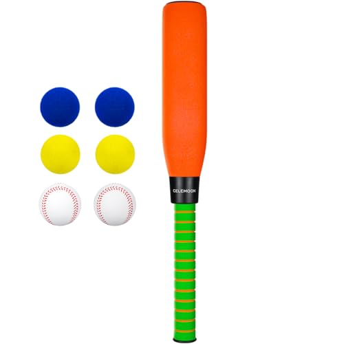 CeleMoon 22 Inch Foam Baseball Bat with 6 Soft Balls for Kids Toddlers Youths Outdoor Indoor Sport T Ball Game Playing (Orange)