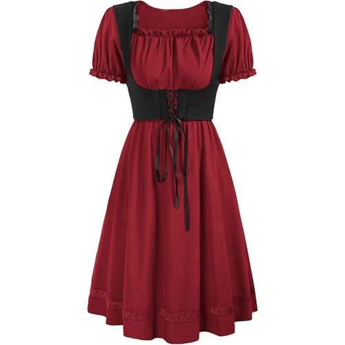 YOSUWOAI Robe médiévale pour femme - Robe midi victorienne - Robe gothique Renaissance - Manches courtes - Vintage - Robe de loisirs - Tenue de fête de la bière - Cosplay - Robe Dirndl - Costume