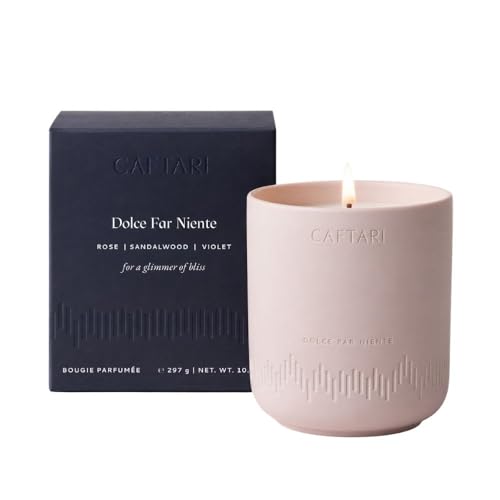 CAFTARI Dolce Far Niente - Scented Candle | Turkish Rose, Sandalwood & French Violet | Non Toxic Candle | Pink Candle | 60-Hour Burn | Coconut Soy Wax | Romantic Gift for Her | Ceramic Jar | 10.5 oz