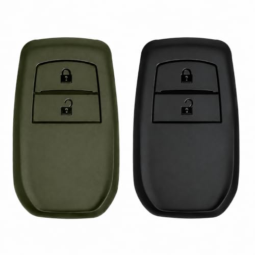 Image of JVCV Soft TPU Key Cover Compatible with Toyota Fortuner Hilux Innova Crysta Fortuner Legender Innova HyCross Land Cruiser 2 Button Smart Key | Scratch-Resistant Case (Combo - 2B Matte Black & Green)