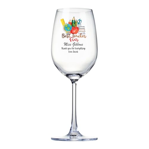 Image of ukgiftstoreonline Personalised Teacher Wine Glass Gift for Her with School Stationary