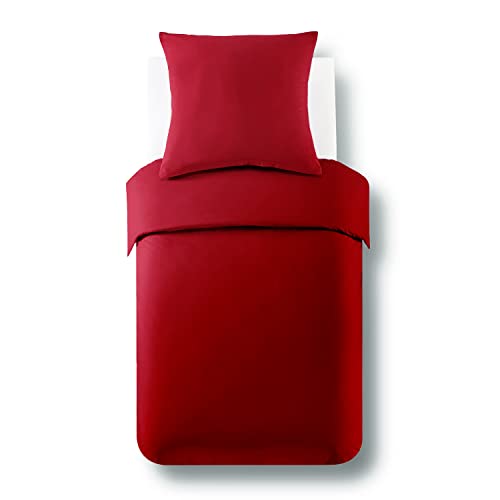 Funda nórdica de algodón de 155 x 220 cm en color rojo con funda de almohada 4
