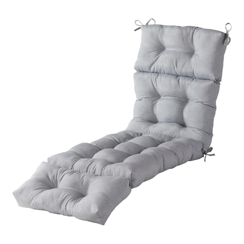 Greendale Home Fashions Tufted Outdoor Chaise Lounge Cushion – Reversible Patio Cushion with Attached Ties, Durable Indoor/Outdoor Polyester Fabric, Plush Recycled Fill – Heather Gray