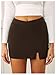 SOLY HUX Women's Mini Skirt Skorts Y2k Split Zipper Side Stretchy Pencil Bodycon Skirts with Shorts Underneath Plain Brown Small