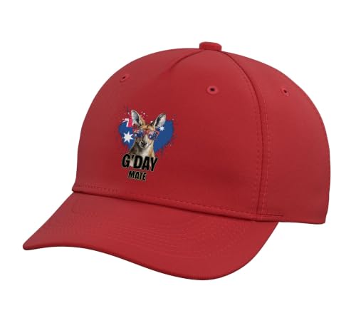 G'Day Mate Australia Day Kangaroo Australian Flag Australia Adjustable Printed Baseball Hat, Red