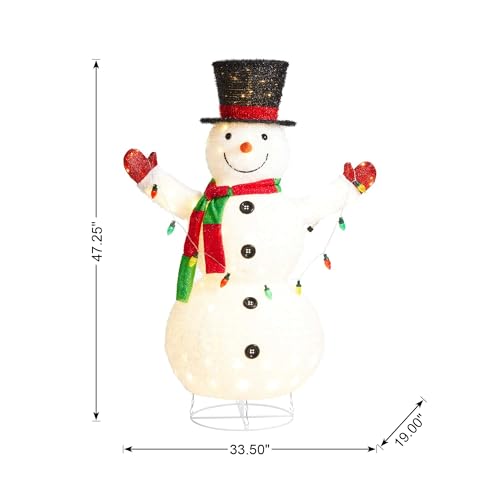 Glitzhome 47.25 Inch H Lighted Christmas Snowman, 3D Foldable Fabric Outdoor Decor With Colorful Bulbs Holiday Lawn Ornament Yard Decoration Outdoor And Indoor Use Long-Lasting thumb #2