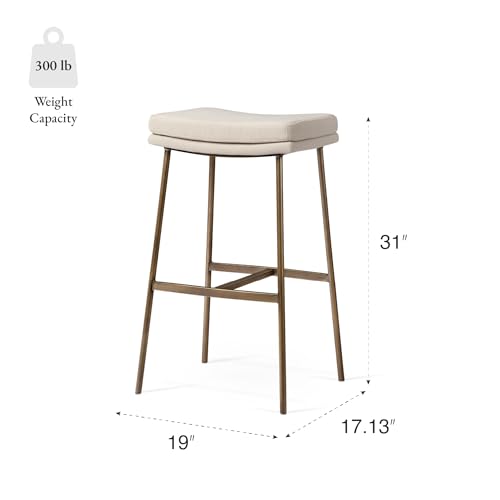 Maven Lane Berkley Butaco Sin Respaldo 31 Pulgadas – Butaco Silla con Reposapiés – Estructura Metal Envejecido Dorado y Tapicería Beige – Ideal para Bares, Pubs y Cocinas Altas miniatura 3
