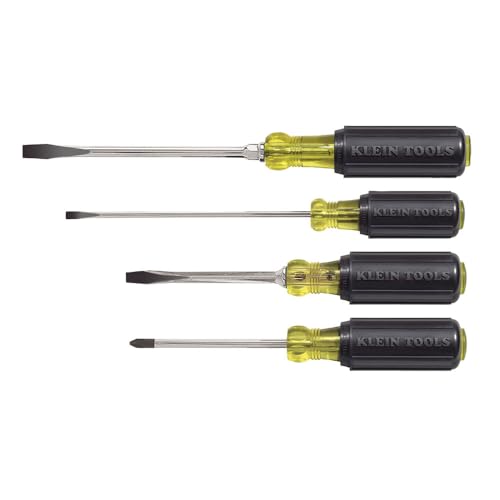 Klein Tools 85105 Screwdriver Set, Made in USA, Slotted and Phillips Screwdrivers with Cushion-Grip Handles and Tip-Ident, 4-Piece by KLEIN TOOLS - Used condition - US$28.52