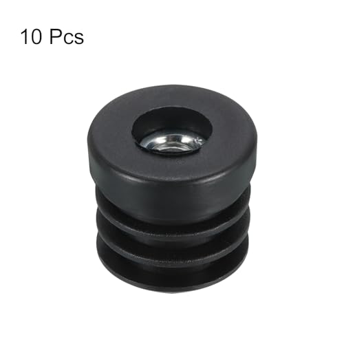 Image of uxcell 10Pcs Inserts for Round Tubes with M8 Thread, for 25mm /0.98 inch OD Round Tube, Round Black Thicken Plastic Plug Caster Insert Chair End Caps Furniture Leg Plug
