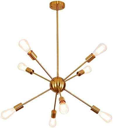 PINDODO Sputnik Chandeliers 8 Lights Gold Ceiling Light Modern Chandeliers Adjustable Height Brass Pendant Lighting for Dining Room Bedrooms Living Room Kitchen