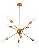 PINDODO Sputnik Chandeliers 8 Lights Gold Ceiling Light Modern Chandeliers Adjustable Height Brass P