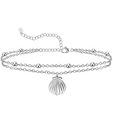 CHIC & ARTSY Scallop Shell Anklet 925 Sterling Silver Scallop Shell Ankle Bracelet Adjustable 11 Inc
