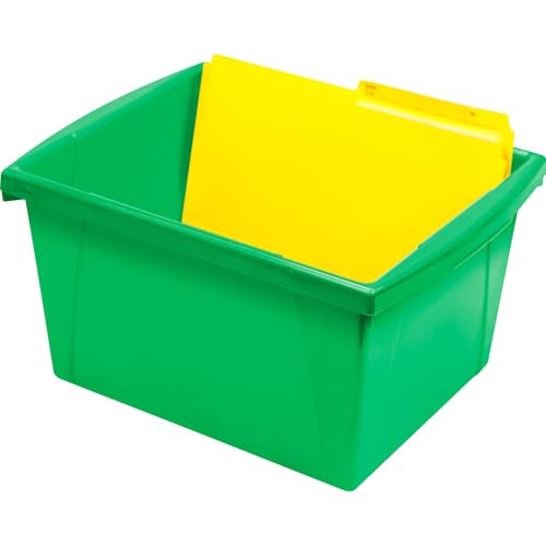 Image of Storex 4 Gallon Storage Bin with Lid - Plastic Classroom Organizer for Books and Supplies, Green, 1-Pack (61408F06C)