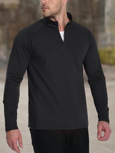 TACVASEN Golf Pullovers for Men 1 4 Zip Pullover Mens Quarter Zip Sweater Fleece Long Sleeve Sweatshirts 3/4 Quarter Zip Golf Black L