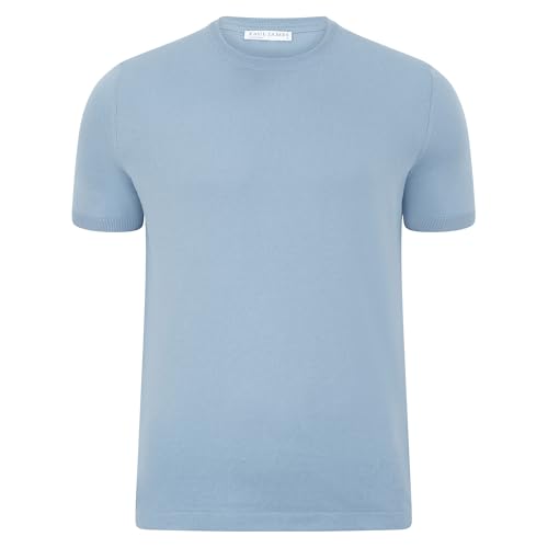 Image of Paul James Knitwear Mens Ultra Fine Cotton Knitted T-Shirt (UK, Alpha, M, Regular, Regular, Light Blue)