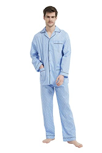 Amaxer Men's 100% Cotton Pajama Set Long Sleeves Pjs Elastic High Waist Sleepwear