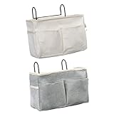Sac de rangement de chevet 2pcs Organisateur suspendu pour lits superposés et hôpital, dortoir Rails de lit (blanc gris)