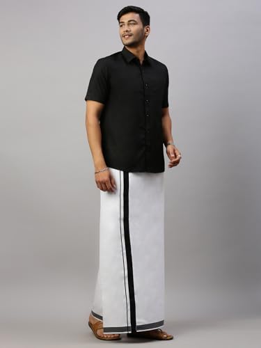 Image of RAMRAJ COTTON Men Black Fancy Border Single Layer Dhoti Crafted For Festive Occasions And Classic Ethnic Style