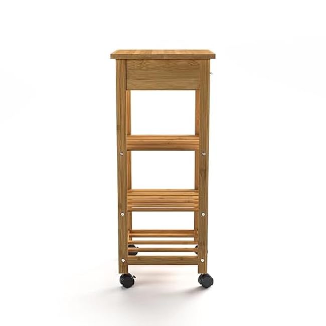 HOMES: Inside + Out Lexa Contemporary Bamboo Kitchen Cart, Storage Trolley with Drawer, 2 Shelves and Wine Rack, for Kitchen, Dinning Room, Bathroom, and Restaurant, Natural-D9f04RiH
