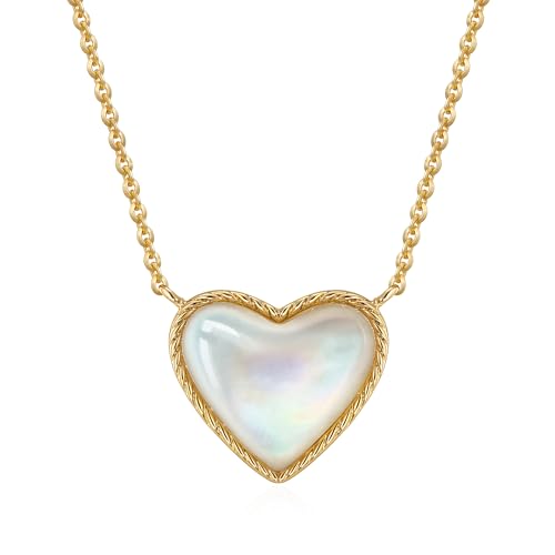 VACRONA Heart Necklaces for Women Natural Stone White Mother of Pearl Pendant Necklace Heart Jewelry for Women Valentine's Day Gifts