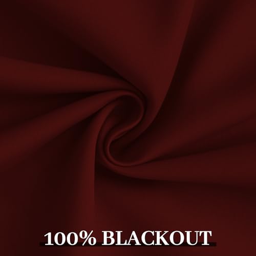 Yakamok Room Darkening 100% Blackout Curtains Grommet Window Treatments with 2 Thick Layers-Burgundy Red Thermal Insulated Drapes Set of 2 Panels for Bedroom Living Room 52 Inches by 84 Inches Length