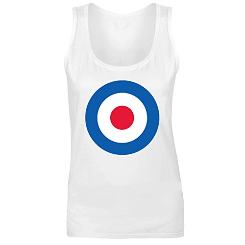 Womens Mod Target Retro Mods Vest Tank Top White UK 10 (M)