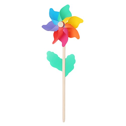 Lisanl Windmill Kid Toys Wood Stick Lawn Yard Garden Ornaments Colorful Outdoor Spinner