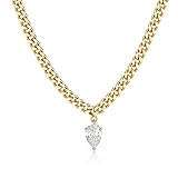 Curb Chain Necklace with Pear Shaped Cubic Zirconia Charm | Cuban Link Chain Choker Cute Dangle Char