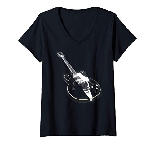 Femme Guitare électrique T-Shirt avec Col en V