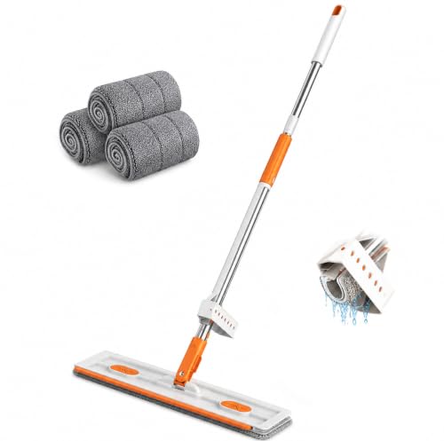 PANCA Flat Floor Mop with 2 Microfiber Pads 360° Swivel Wet Dry C...