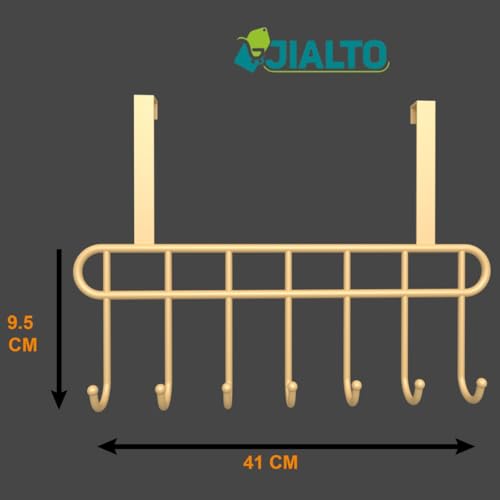JIALTO Steel Over The Door Hook Hanger, Wall Hanger for Clothes with Hangers for Wall Bedroom, Bathroom & Kitchen Door Hangers for Clothes of Shirts, Towels with 7 Hook (1 Pcs Door Hanger Gold)