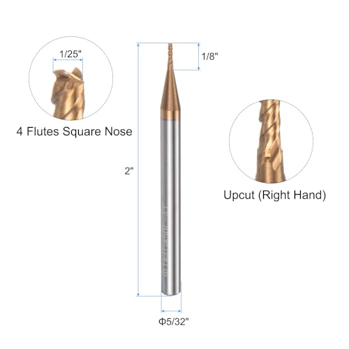 Image of uxcell Carbide Square End Mill, 1 /25 inch (1mm) Dia TiSiN Coated 4 Flutes Milling Bit Cutter, for Hardened Steel Stainless Steel Cast Iron, 5 /32 inch (4mm) Shank 1 /8 inch Cut Length 2 inch Long HRC50