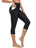 RELLECIGA Women's 20" High Waisted Swim Pants with Pockets Workout Leggings for Running Gym Outdoor, Black, Small