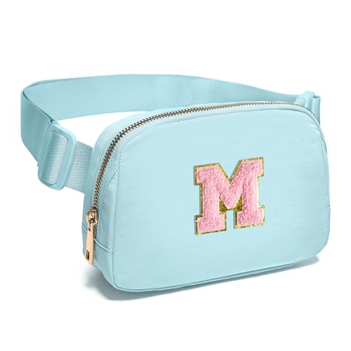 Gitus Gifts for 7 8 9 10 11 Year Old Girls Belt Bag Fanny Pack Crossbody Bags with Initial Letter Patch Birthday Gifts for Daughter Sister Friends Teen girls (Icing Blue-M)