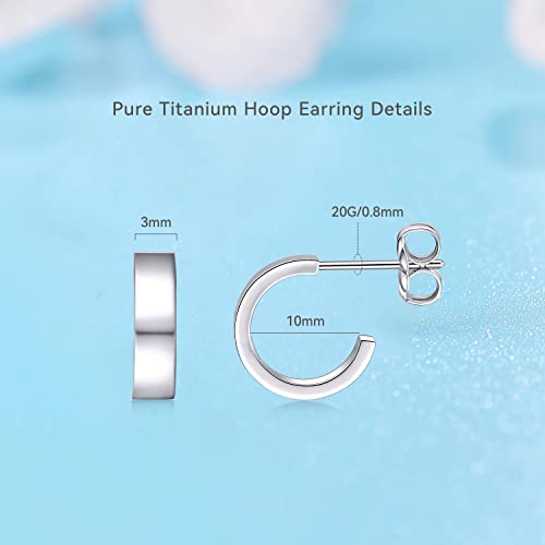 Limerencia Hypoallergenic G23 Pure Titanium Post Thin Square Edge Open Hoop | Womens Dainty Hoop Earrings | Lightweight For Girls Sensitive Ears (10Mm Diameter - 3Mm Width, Shiny Gray) #TOP4