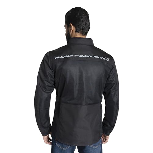 Image of HARLEY-DAVIDSON X TourX Edge Riding Jacket | 100% Polyester with Breathable Mesh Lining | Reflective Prints, Mandarin Collar & Contrast Piping | Durable, Lightweight & Stylish Motorcycle Jacket