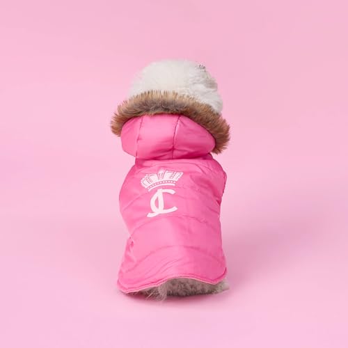 Juicy Couture Faux Fur Hooded Pet Jacket for Dogs and Cats - Hot Pink - Extra Small/Small