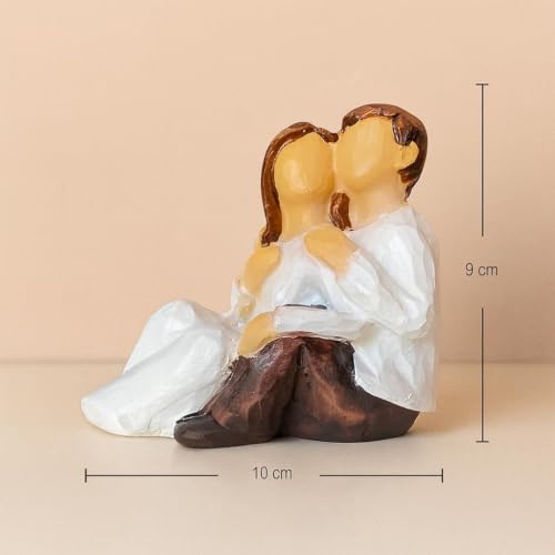 Image of Beautiful Hand Painted Small Size Resin Sitting Romantic Couple Statue for Home Decor (Pack of 1, White & Brown Color)
