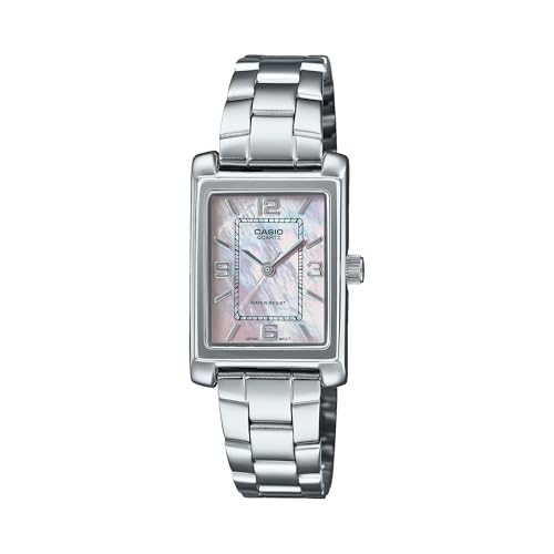 Casio LTP-1234DS-4A - Reloj de vestir rectangular estándar clásico de acero inoxidable rosa con esfera MOP para mujer, Azul