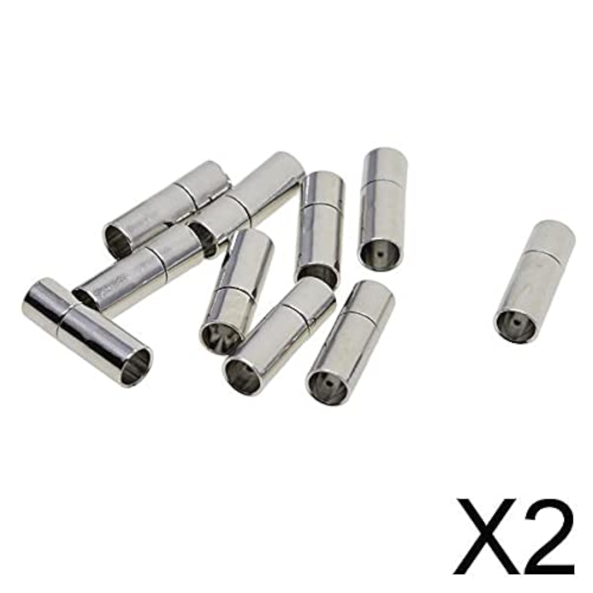 2x10 Set Silver Leather Glue Bayonet Push Tube Clasp