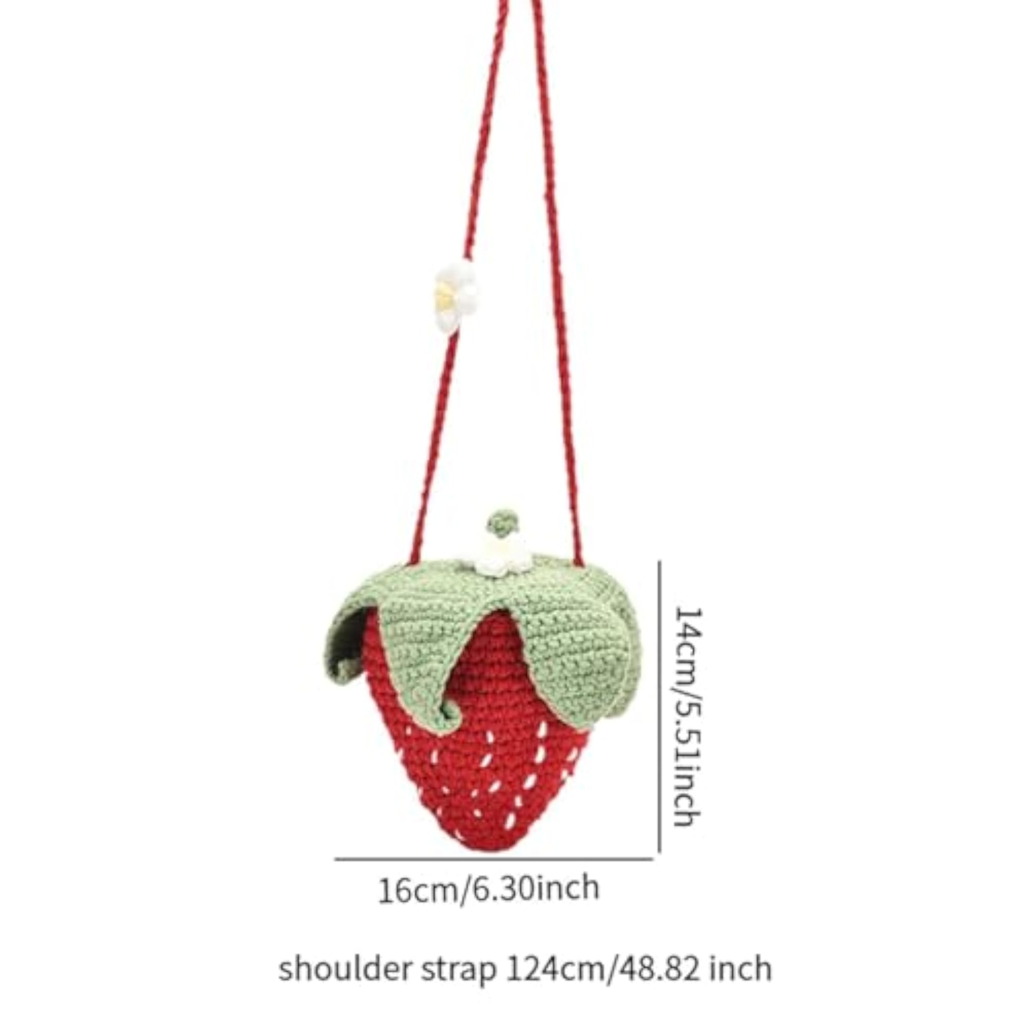 Hand Knitted Strawberry Bag with Flower Design