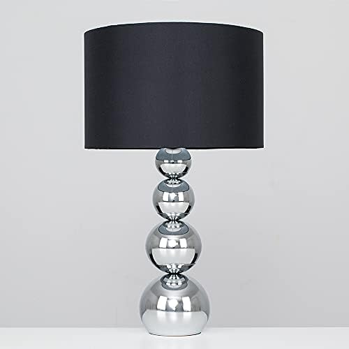 MiniSun Large Modern Chrome Stacked Balls Table Lamp with a Black Faux Silk Shade