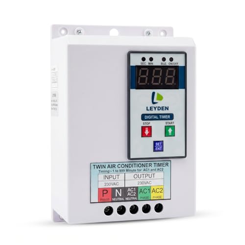 Image of LEYDEN TM-DAT 30A, 220VAC, 1-999 Minutes on Off Digital Timer Switch for Dual AC Timer Switch for 2 Air Conditioner for Energy Saving (1-Year Warranty)