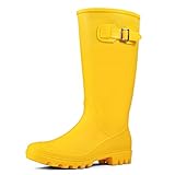 DKSUKO Women's Tall Rain Boots Waterproof Wellington Boots(8 B(M) US, Matte Yellow)