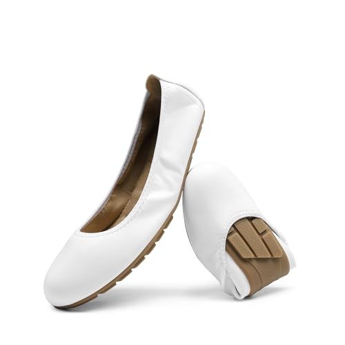 DREAM PAIRS Women’s Fold Up Shoes, Ballet Flats, Foldable Round Toe Dressy Comfortable Slip On Dress Shoes and Party Shoes,Size 7.5,White,DWUMFA2501
