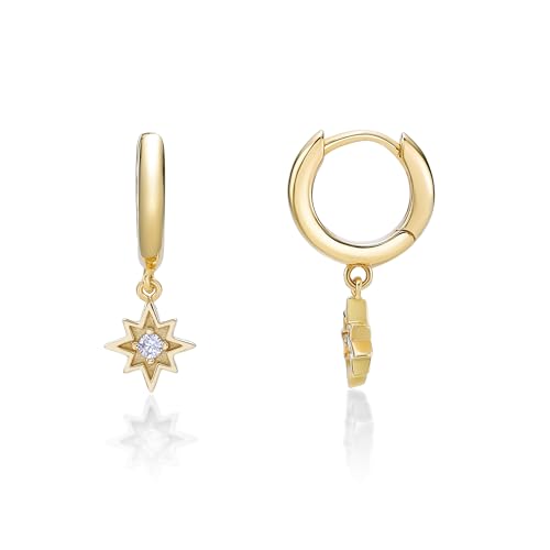 Lavari Jewelers Lab Grown Diamond Star Huggie Hoop Earrings for Women - 18k Yellow Gold Plated 925 Sterling Silver Celestial Charms Earrings for Her (F-G, VS1-VS2, 0.064 cttw) Snap-In Hinged Hoops2