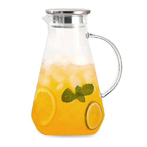 Tbgllmy 2 Liter 68 Ounces Glass Pitcher With Lid, Hot&Cold Water Pitcher With Handle, for Homemade Fruit Beverage, Juice, Iced Tea and Milk